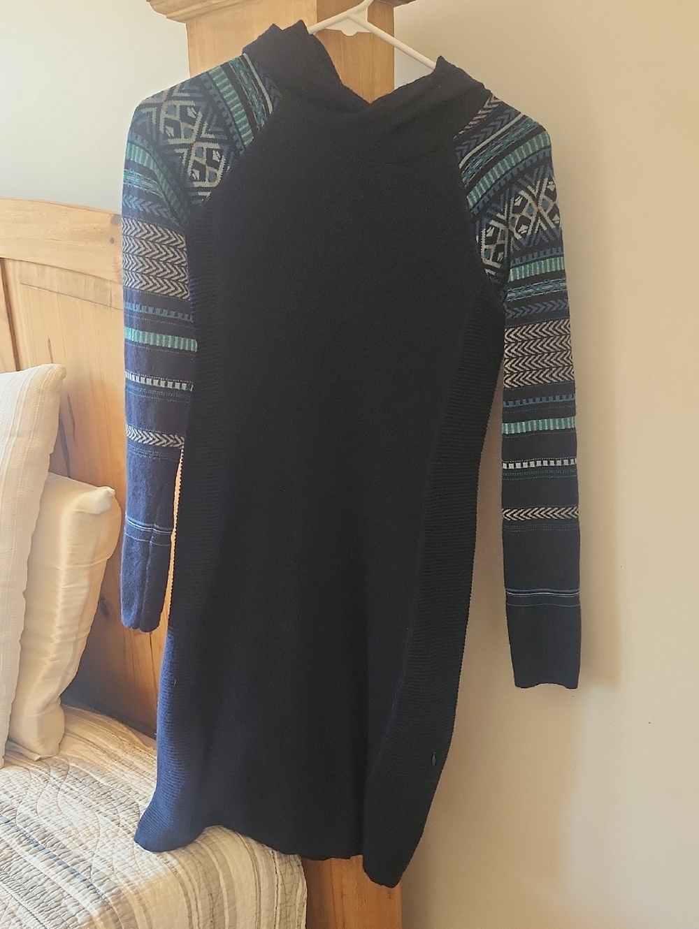 Krimson Klover Navy Knit Hoodie Dress with Patterned Blue Sleeves